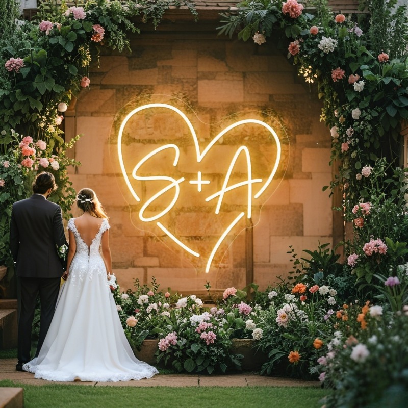 Wedding Party Supply - Custom Initials Heart LED Neon Sign,