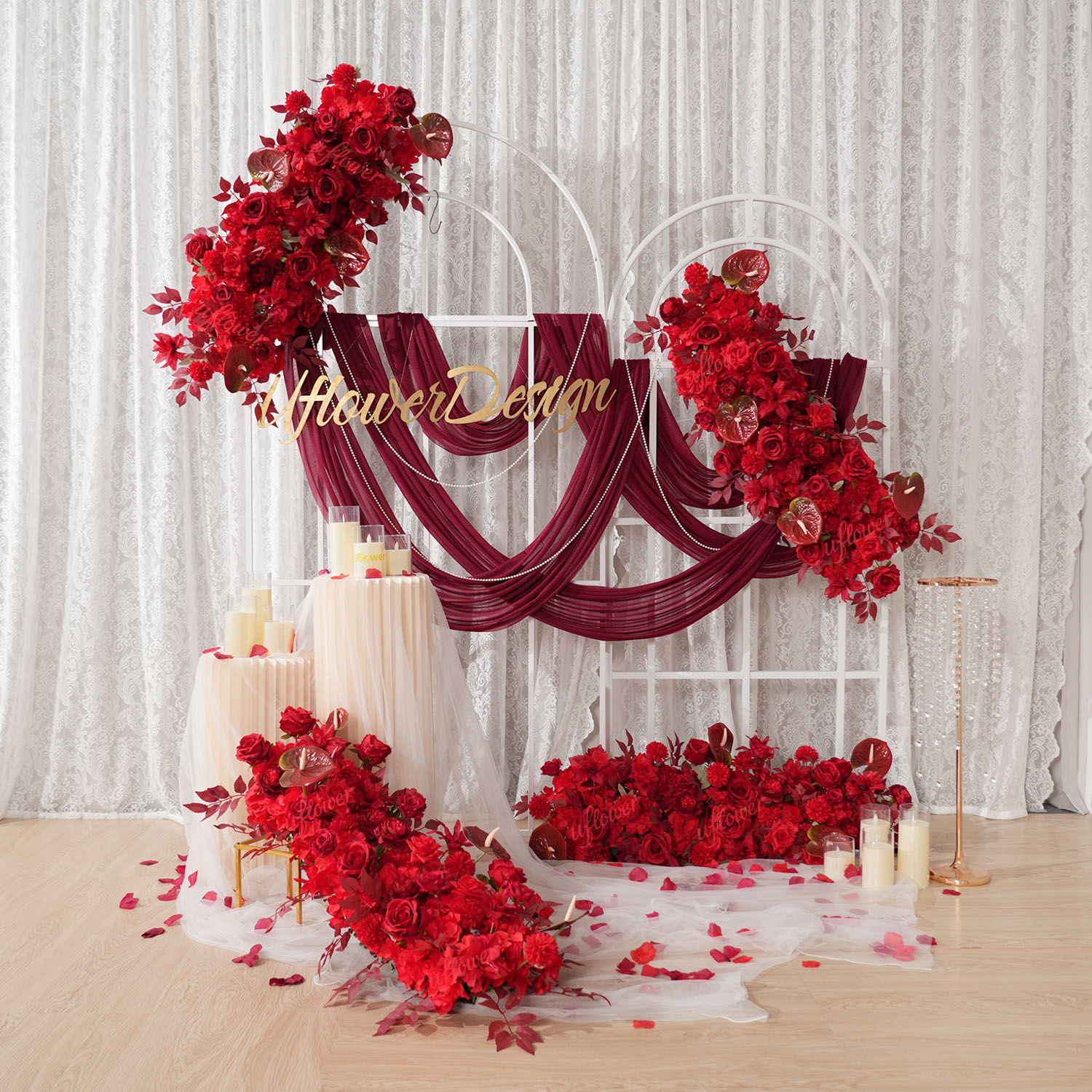Wedding Arch Flower - Uflower Red Flower Row Wedding Arch