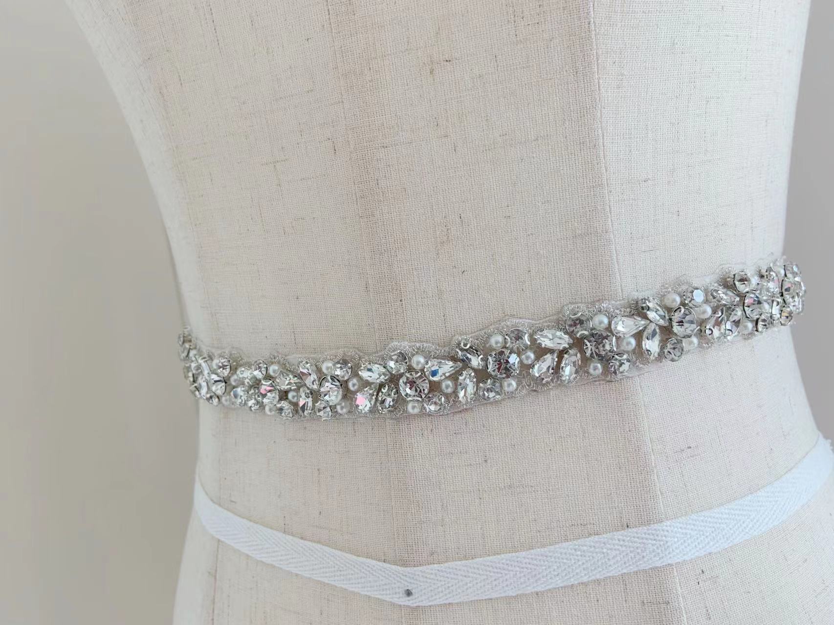 1 Yard/5 Yards Silver Crystal  - Bridal Sash Ribbon ulasan dan harga