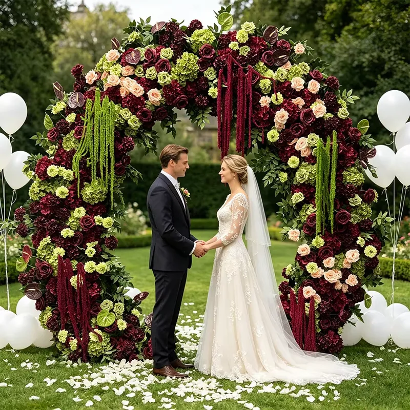 Burgundy Sage Green Trailing T - Wedding Arch Flower ulasan dan harga