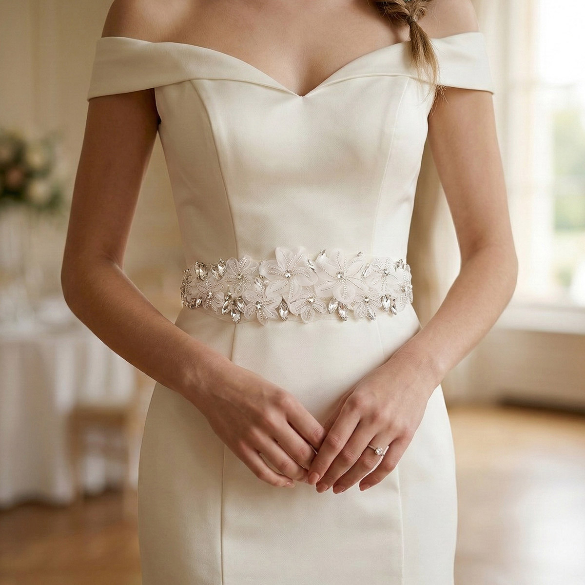 Romantic 3D Floral Bridal Belt - Bridal Sash Ribbon ulasan dan harga