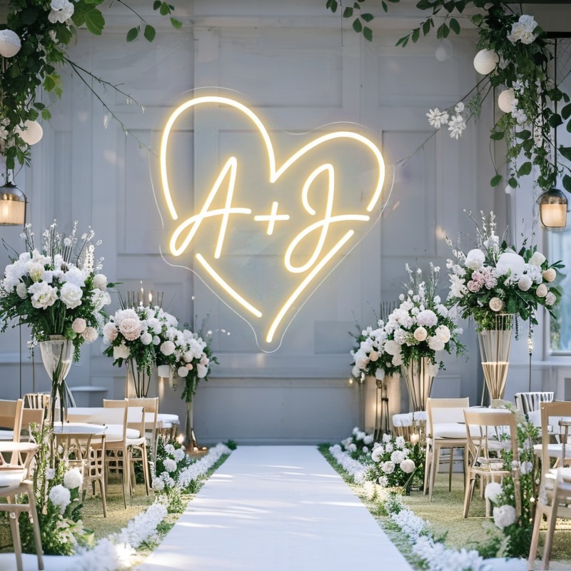 Custom Initials Heart LED Neon - Wedding Party Supply ulasan dan harga
