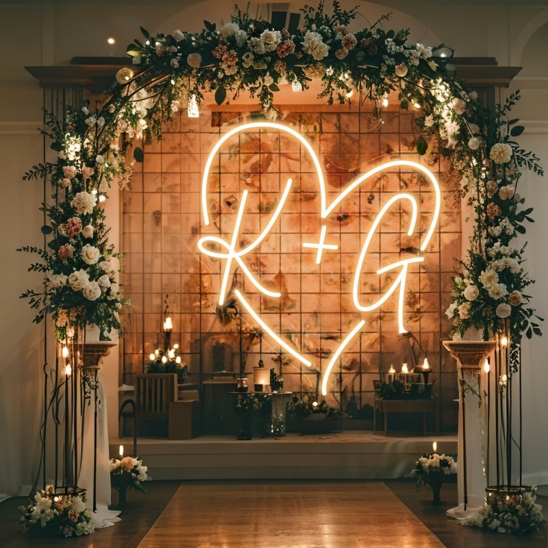 Custom Initials Heart LED Neon - Wedding Party Supply ulasan dan harga