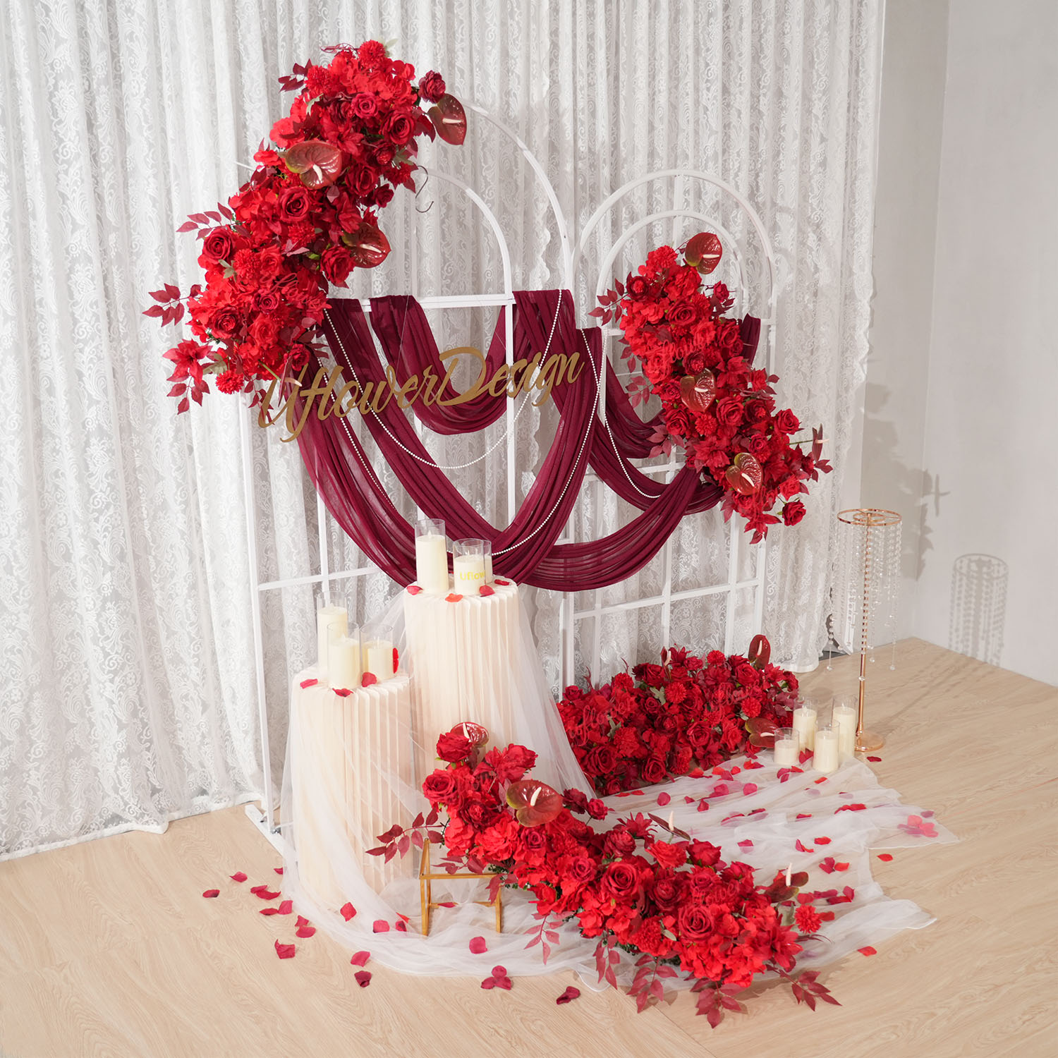 Uflower Red Flower Row Wedding - Wedding Arch Flower ulasan dan harga