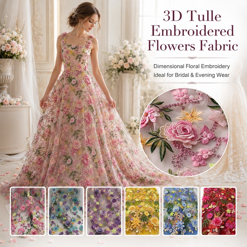 90x130cm 3D Floral Embroidered - Wedding Dress Supply ulasan dan harga