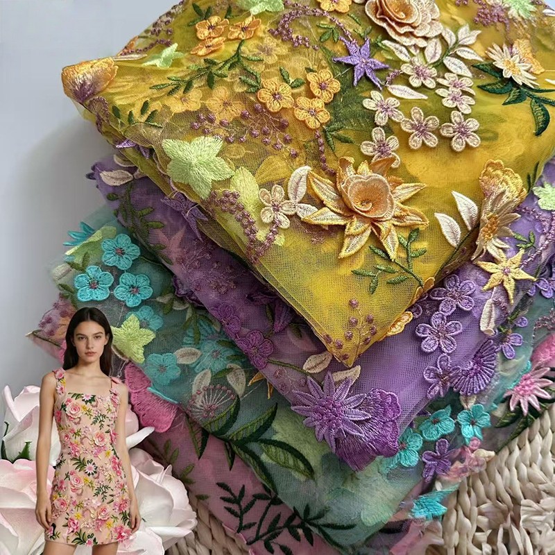 90x130cm 3D Floral Embroidered - Wedding Dress Supply ulasan dan harga