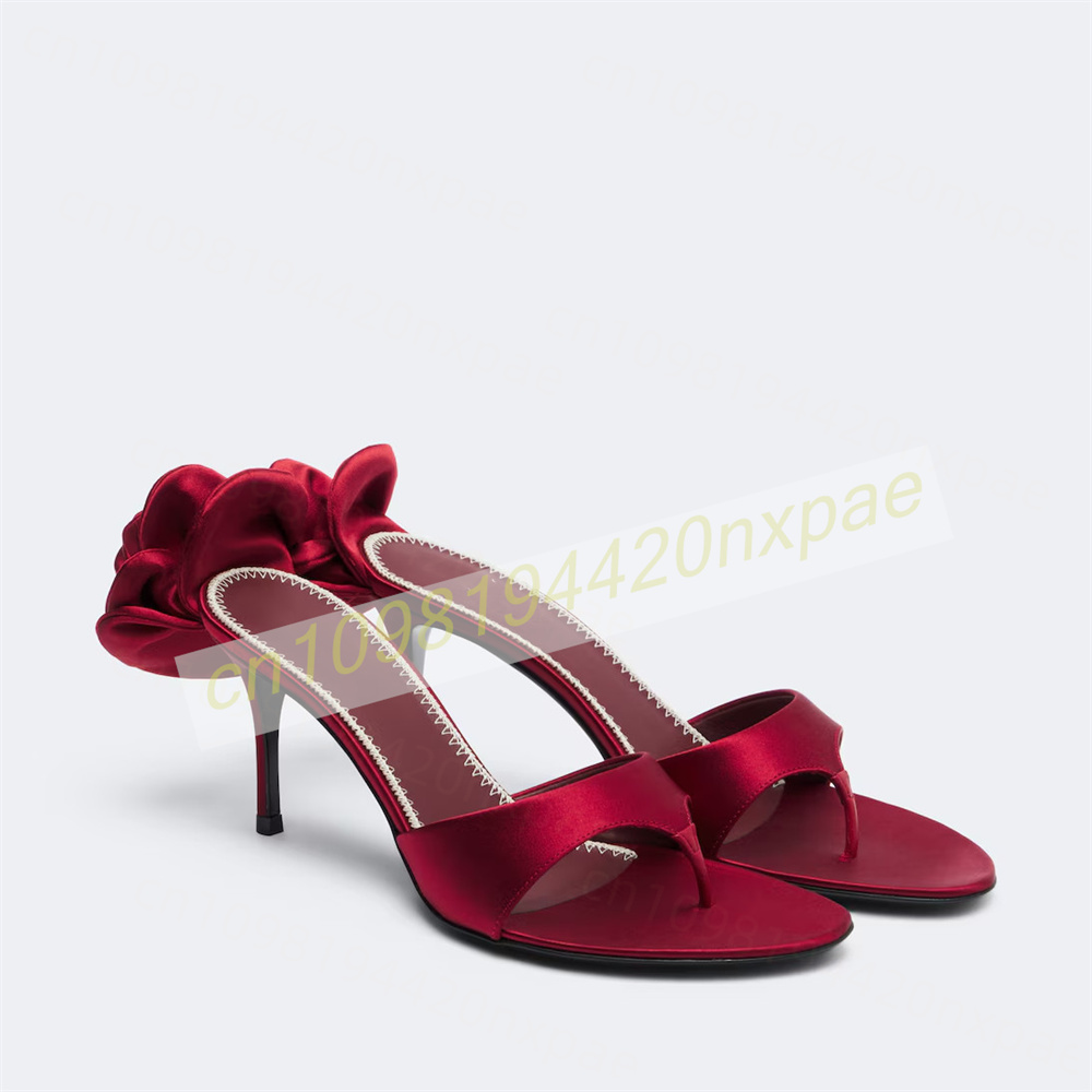 Women Red Satin Thong Mule San - Wedding Dress Supply ulasan dan harga