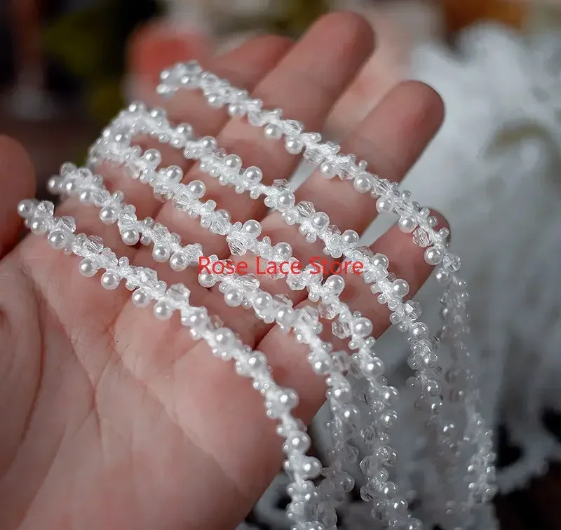 3 Yards Pearl lace trim, pearl - Bridal Sash Ribbon ulasan dan harga