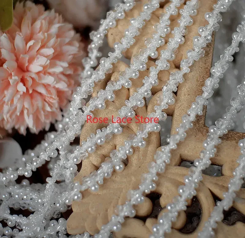 3 Yards Pearl lace trim, pearl - Bridal Sash Ribbon ulasan dan harga